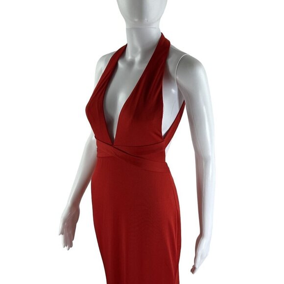 JJ"s House Red Size 4 Trumpet Mermaid V Neck Sweep Train Jersey Dress Siren - Picture 6 of 15